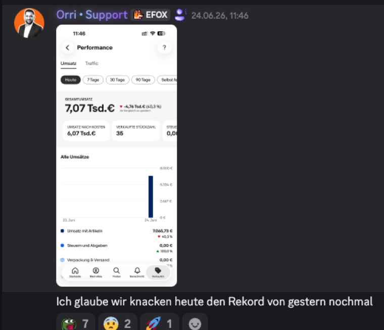 Discord-Post von Orri: neuer persönlicher Umsatzrekord